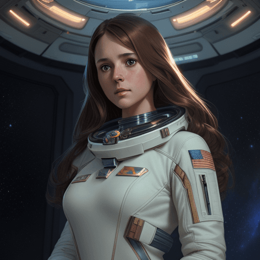 AI generated: Portrait of (Brown-Haired Girl) as (Space Colony Members), Colony Uniform, Space Suit, charming, hig...