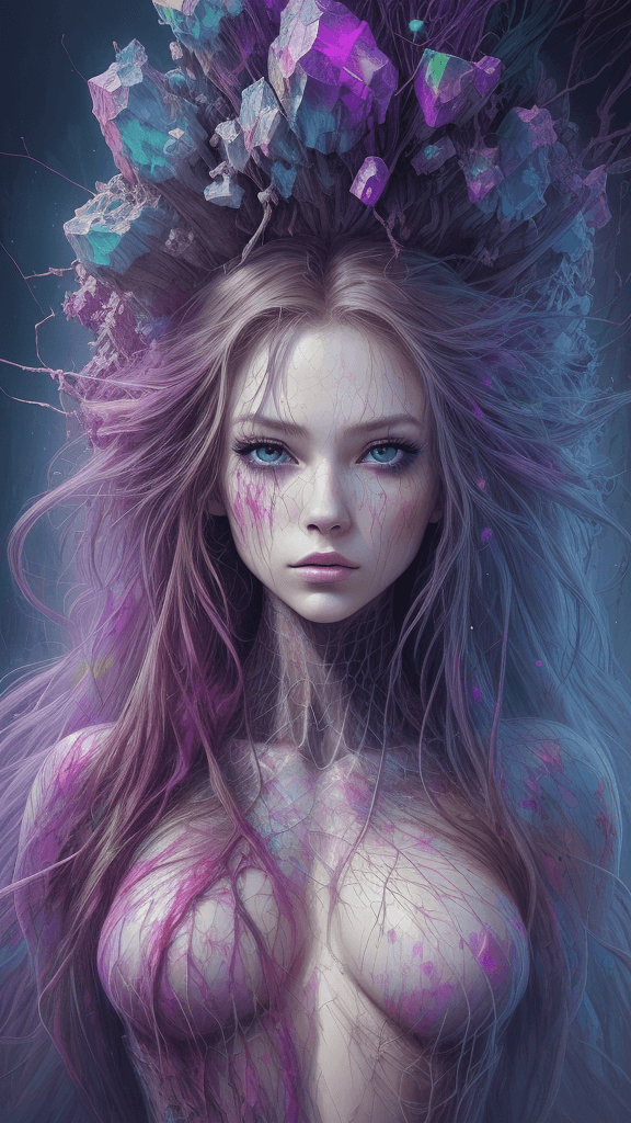AI generated: Marvel Entertainment Art by Carne Griffiths, Princess Crystal, perfect face, perfect body, Knitting ...