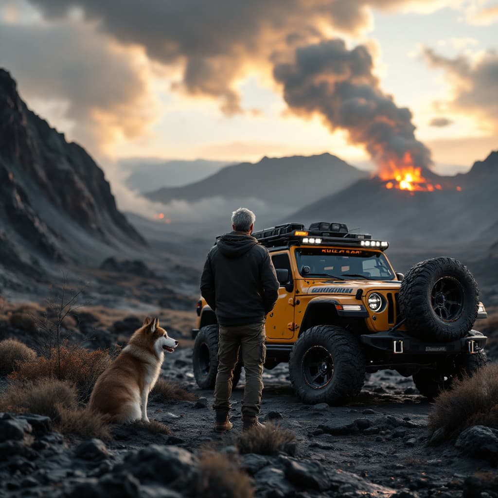 AI generated: Photo of a ultra realistic jeep gladiator, dramatic light, pale sunrise, cinematic lighting, battere...
