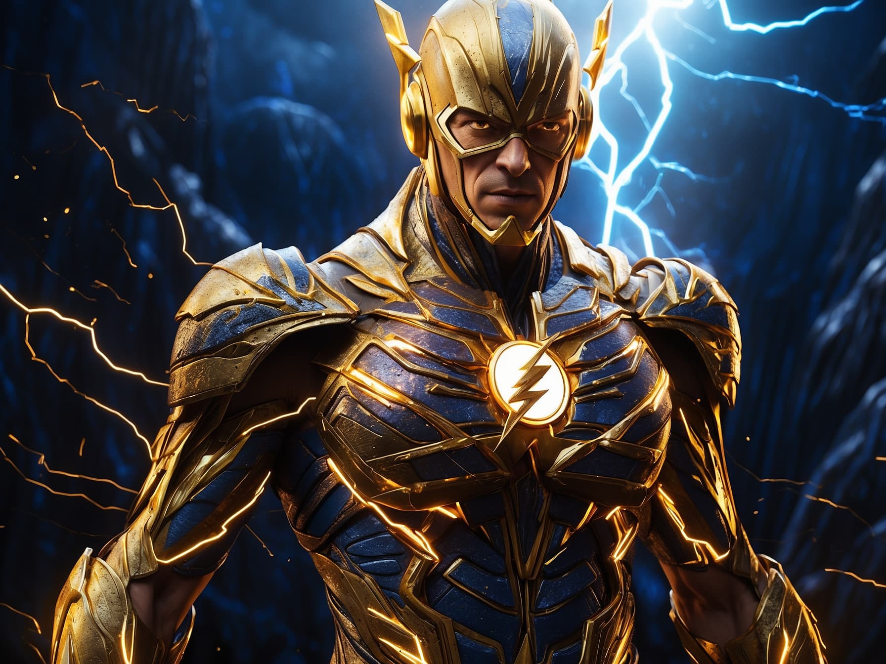 AI generated: An electrifying artwork featuring The Flash transformed into a lightning-fast Pharaoh God, a true ma...