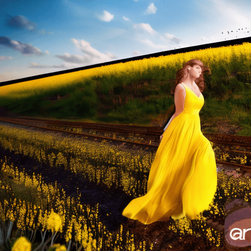 AI generated: a beautiful woman in a white dress with a very long train, moved by the wind, ((Full Body)), surroun...
