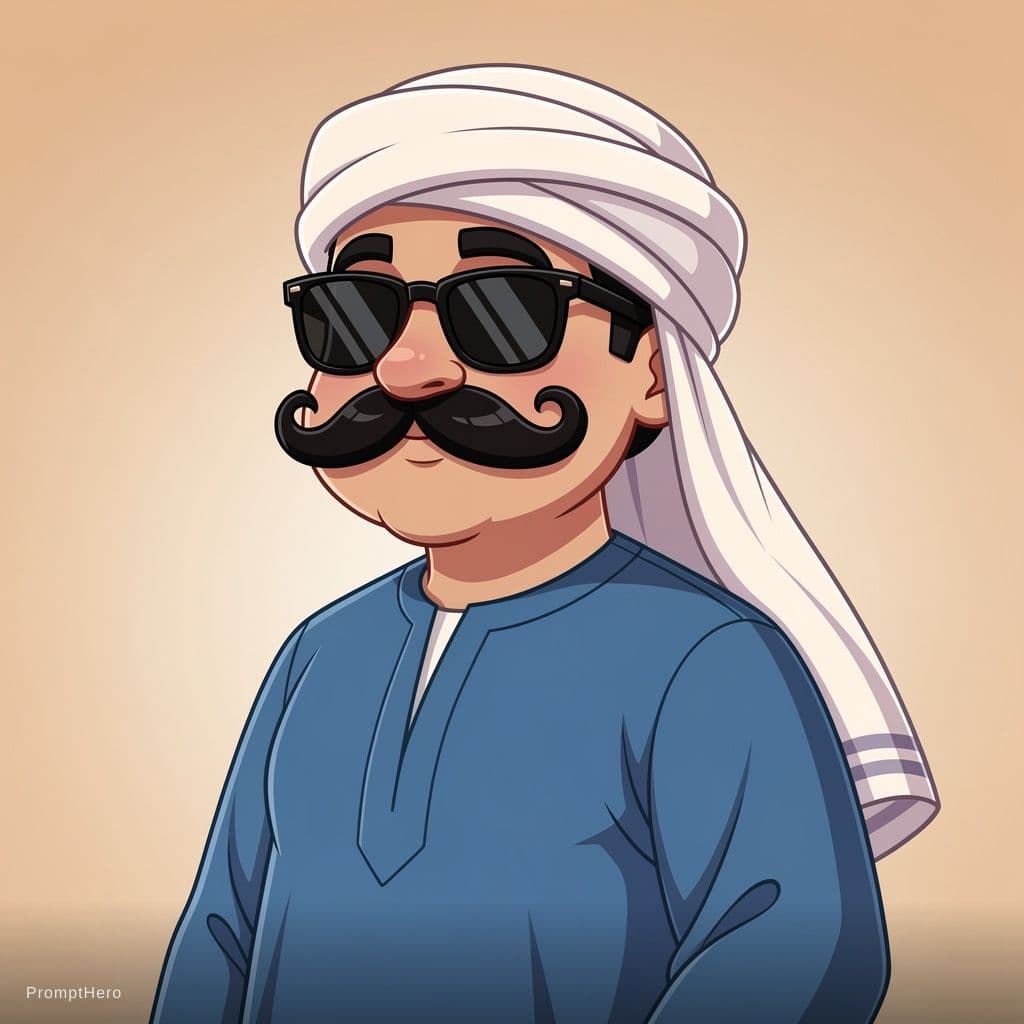 AI generated: A stylized cartoon portrait of an Upper Egyptian (Sa’idi) man in a three-quarter view, with the righ...