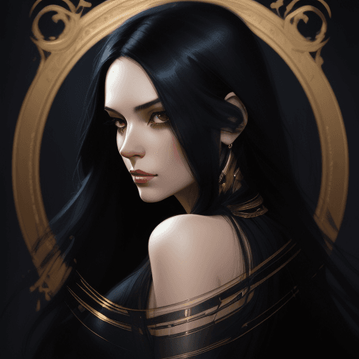 AI generated: a woman with long red hair in a gold painting, in the style of charlie bowater, dark blue and dark y...