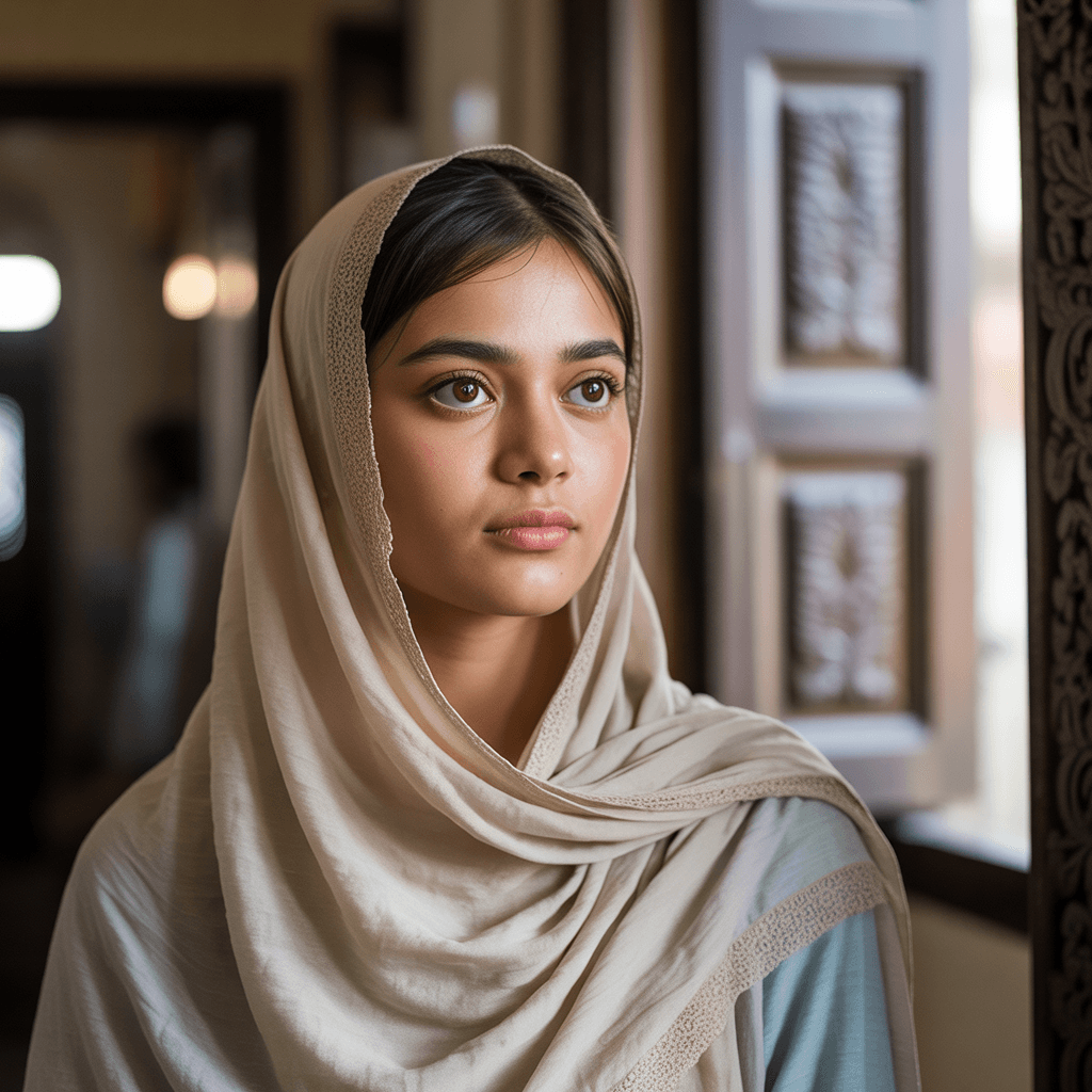 AI generated: A modern realistic Bangali Muslim Girl 21years old cover her head by hijab. 