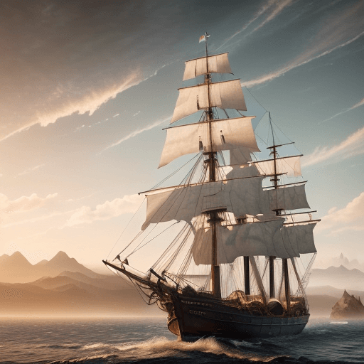 AI generated: Photo of a ultra realistic sailing ship, dramatic light, pale sunrise, cinematic lighting, battered,...