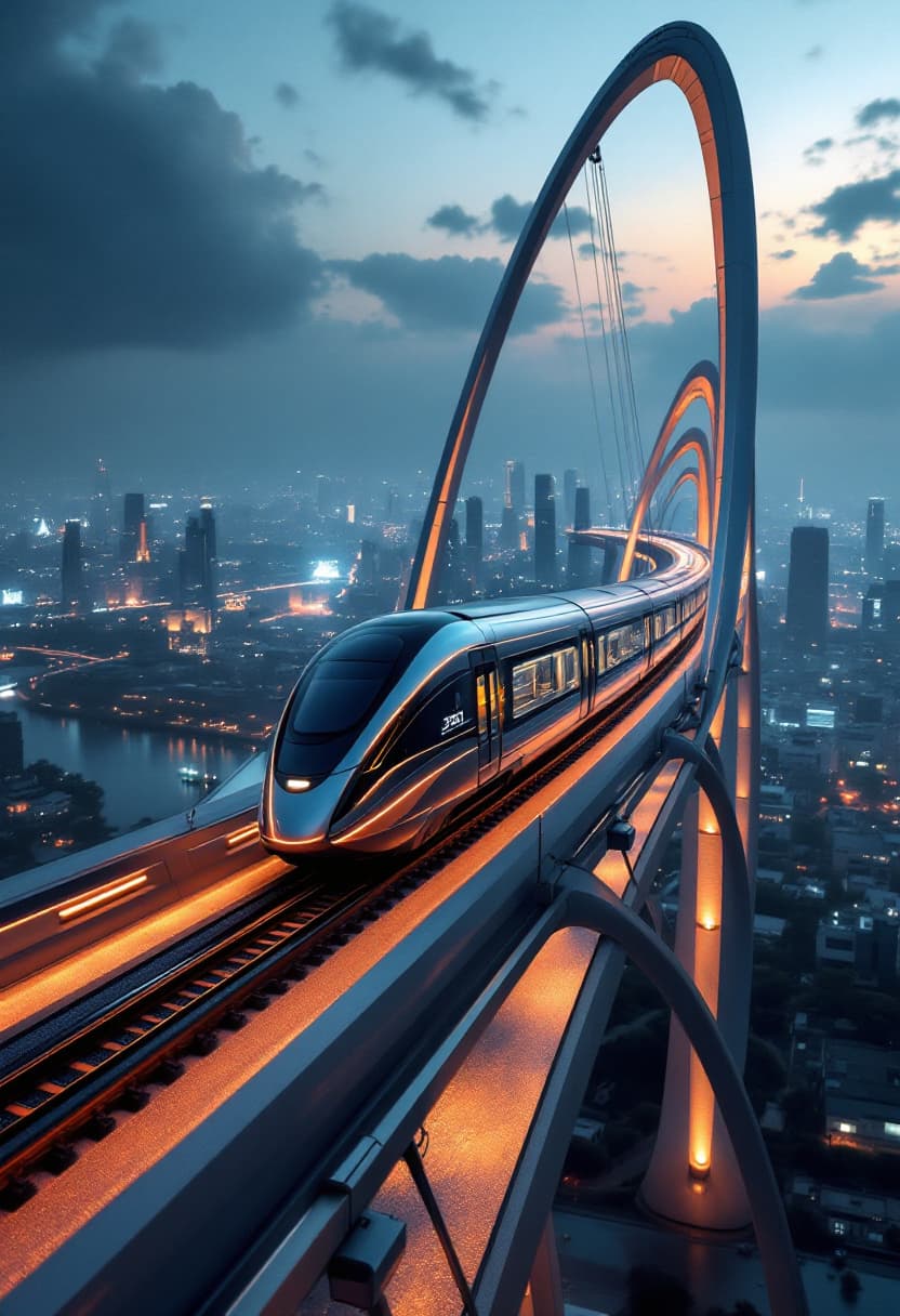 AI generated: Imagine an architectural masterpiece—a futuristic Vadodara city, India, bridge, soaring high above t...