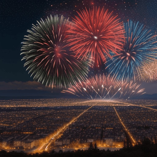 AI generated: full wide view, thousands of stars over the sky at a fire work celebration, night, fantasy, beautifu...