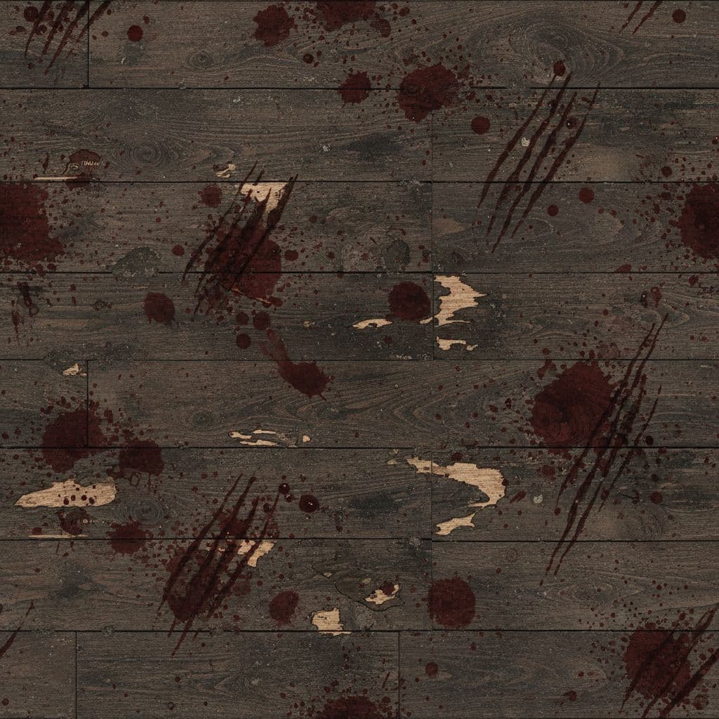 AI generated: Ultra-detailed wood plank floor with blood stains and claw marks, Halloween horror vibe, PBR texture...