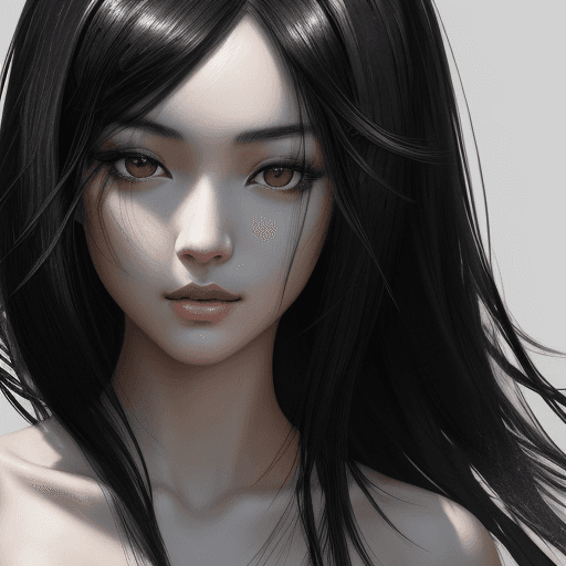 AI generated: a black painting of a woman with black hair, in the style of photo-realistic drawings, chinese brush...