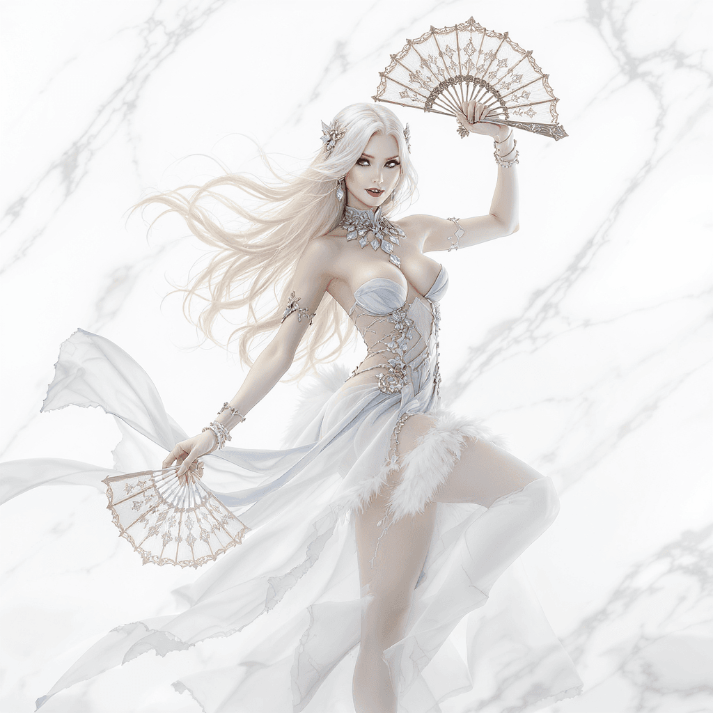 AI generated: A highly detailed CGI or photo artwork featuring a slender, fair-skinned woman with a confident, dyn...