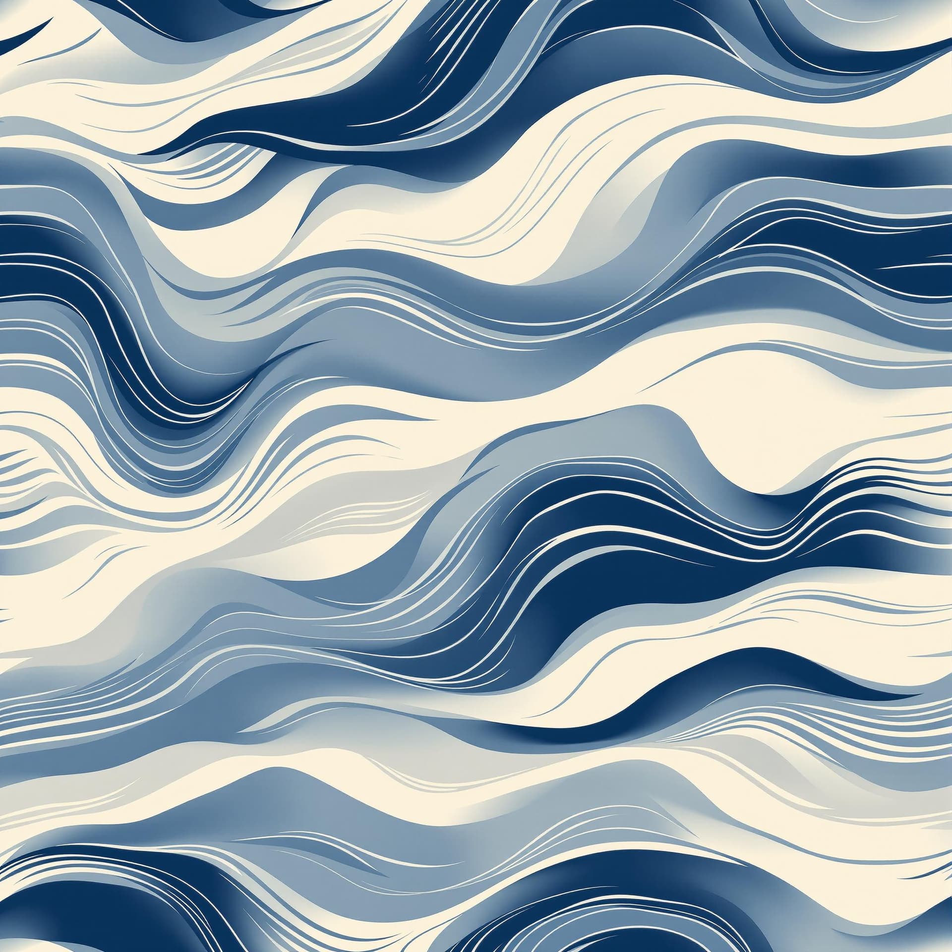 AI generated: "Seamless pattern with a luminous cream (#FAF3DD) background.  Abstract wave patterns in deep indigo...