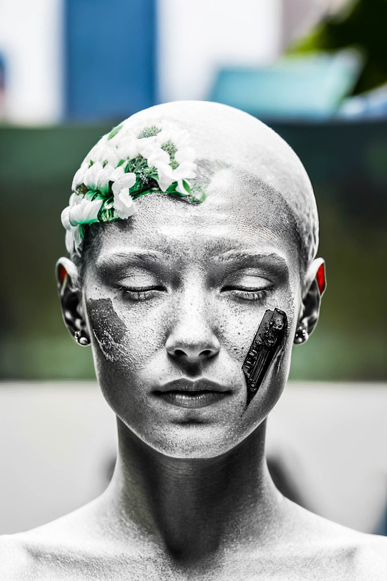 AI generated: cyborg woman with a visible detailed brain, muscles cable wires, biopunk, cybernetic, cyberpunk, whi...
