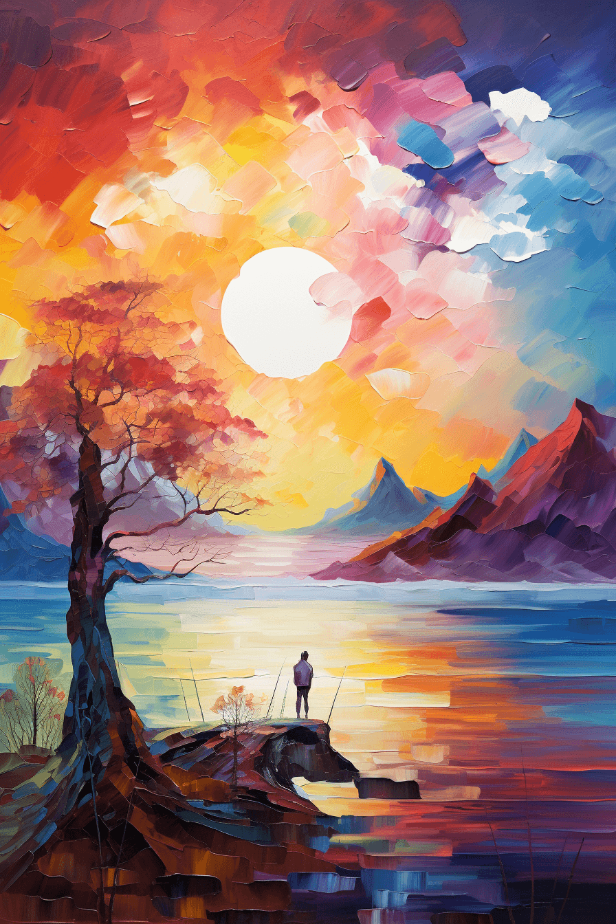 AI generated: Abstract illustration, a person painting landscapes, fantasy book, Kinetics-Color Synesthesia, set a...