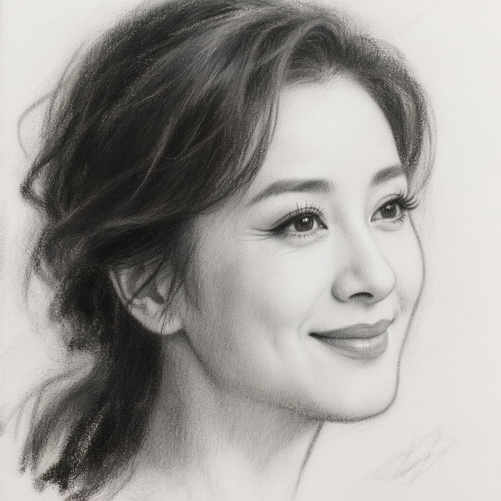 AI generated: 费玉清，simple pencil sketch by Odilon Redon, face only, a gorgeous Asian woman, side angle, hint of a s...
