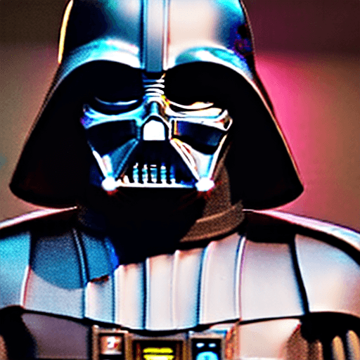AI generated: product shot of ornate modern samurai victorian steampunk darth vader statue on display in a star wa...