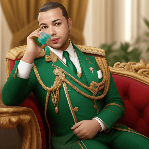 AI generated: The gay King of Morocco, Mohammed VI, holds a green bottle in his hand