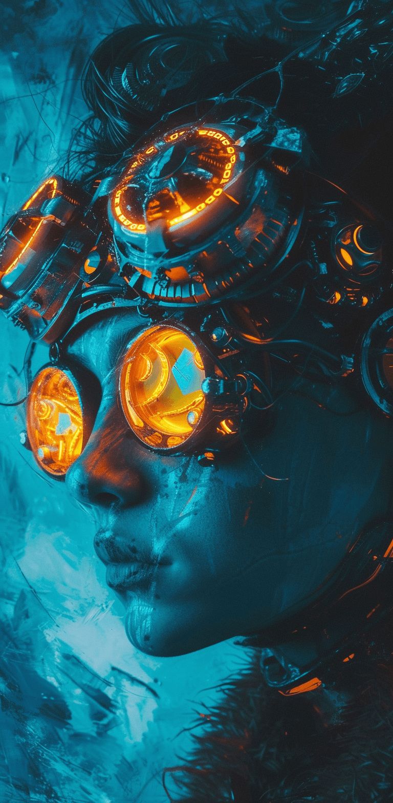 AI generated: an image of an eerie woman with glowing neon skin, in the style of technological marvels, light indi...