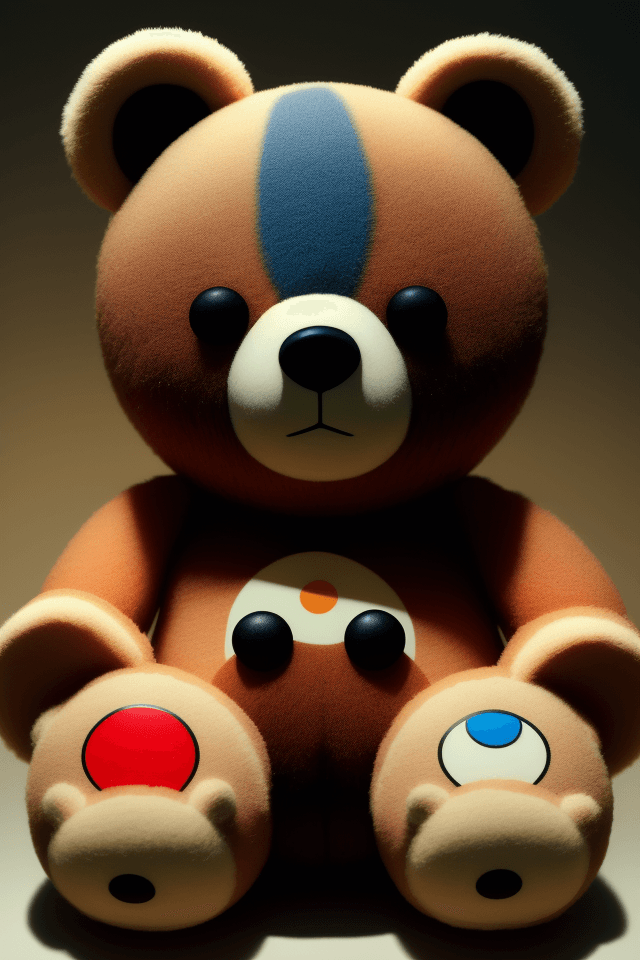 AI generated: create a toy bear, in the style of Takashi Murakami, cinematic lighting, sharp focus, --ar 71:118 --...