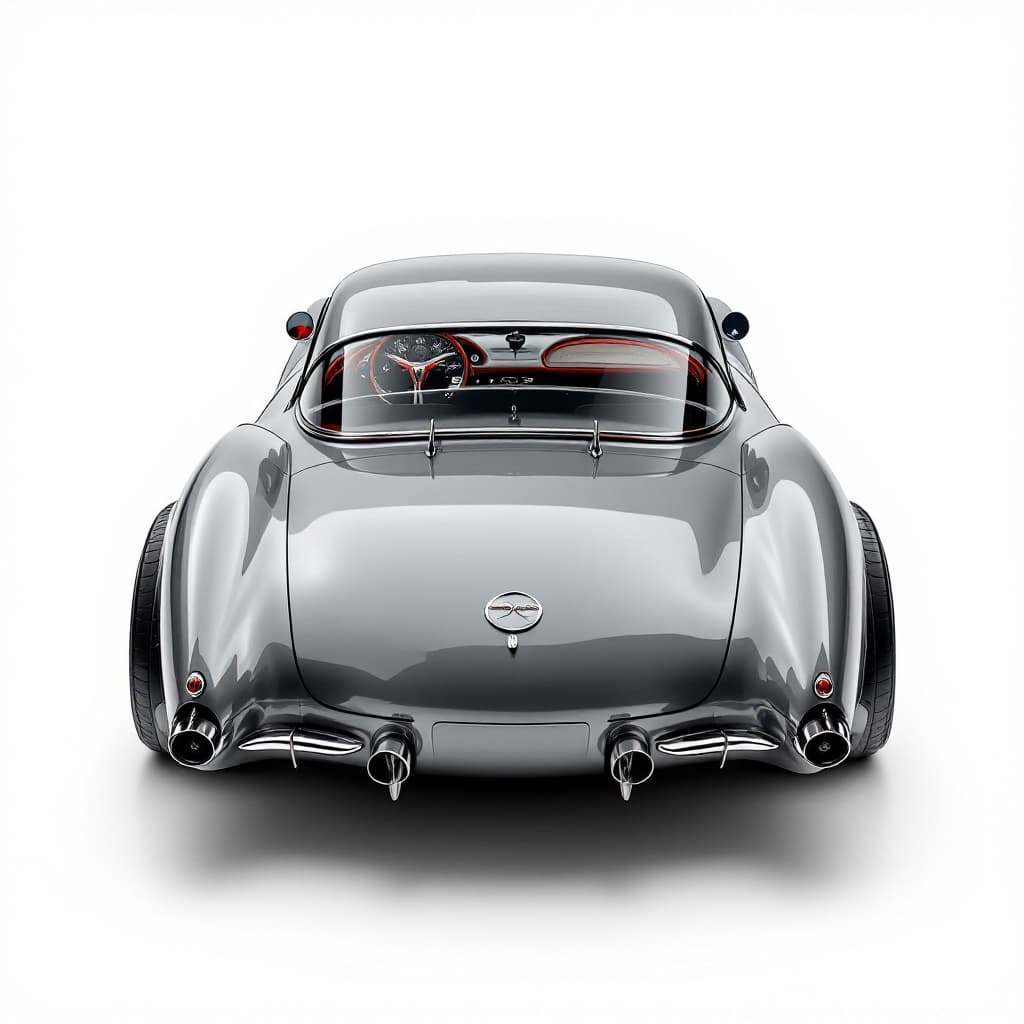 AI generated: Hyper realistic 1959 chevy corvette, rear top view, gray color, restomod with exhaust tips with 20" ...
