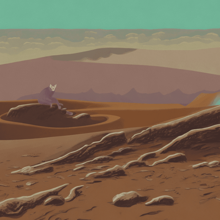 AI generated: illustration of a strange mysterious desolate desert, painting like ,purpleish colors ,psychedlic im...