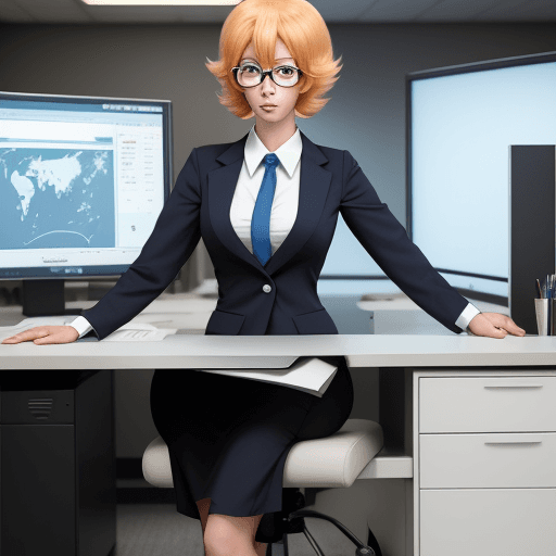 AI generated: anime character dressed as 9 to 5 employee working on futuristic office 