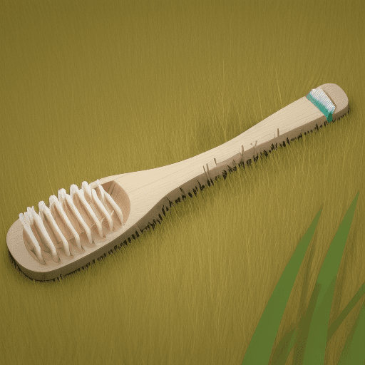 AI generated: one wooden toothbrush with grass