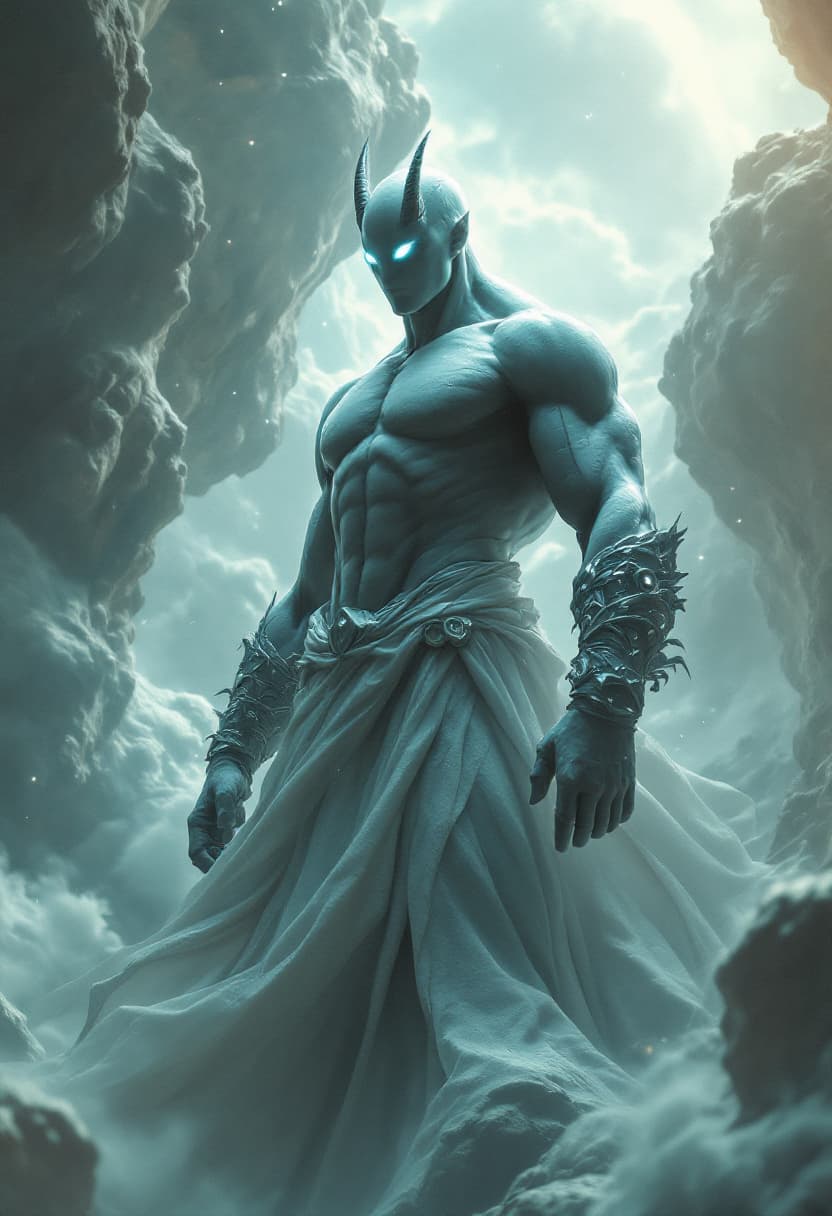 AI generated: God of Vacuum and Emptiness full-body, Etherial, muscular, Glowing white eyes, epic, cinematic, 8k, ...