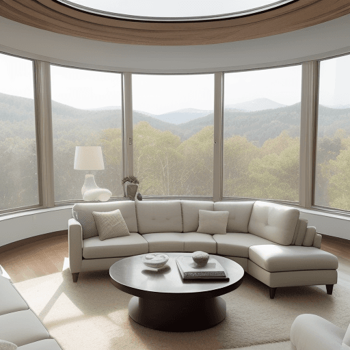 AI generated: The image depicts a spacious and well-lit living room with a contemporary design. It features a larg...