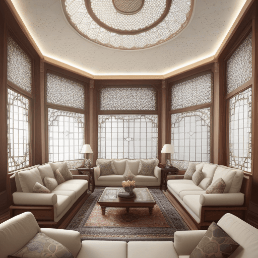 AI generated: High-resolution photography interior design, dreamy sunken living room conversation pit, wooden floo...