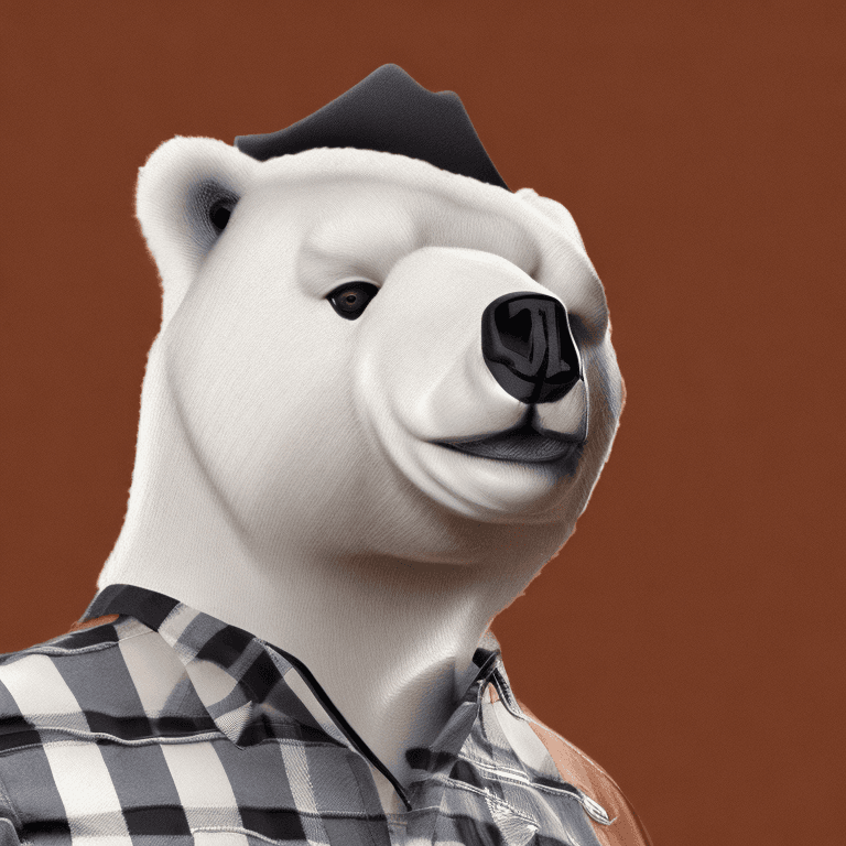 AI generated: high detail, 8k, realistic portrait of an anthropomorphic polar bear wearing a flannel shirt and a c...