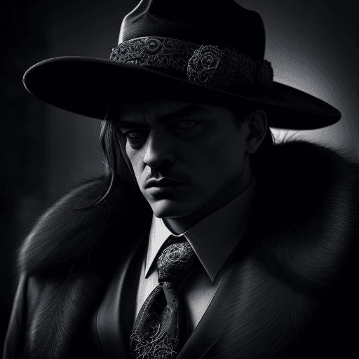AI generated: Gangster boss, suit and fur coat, hat, dark, noir, intricate design and details, dramatic lighting, ...