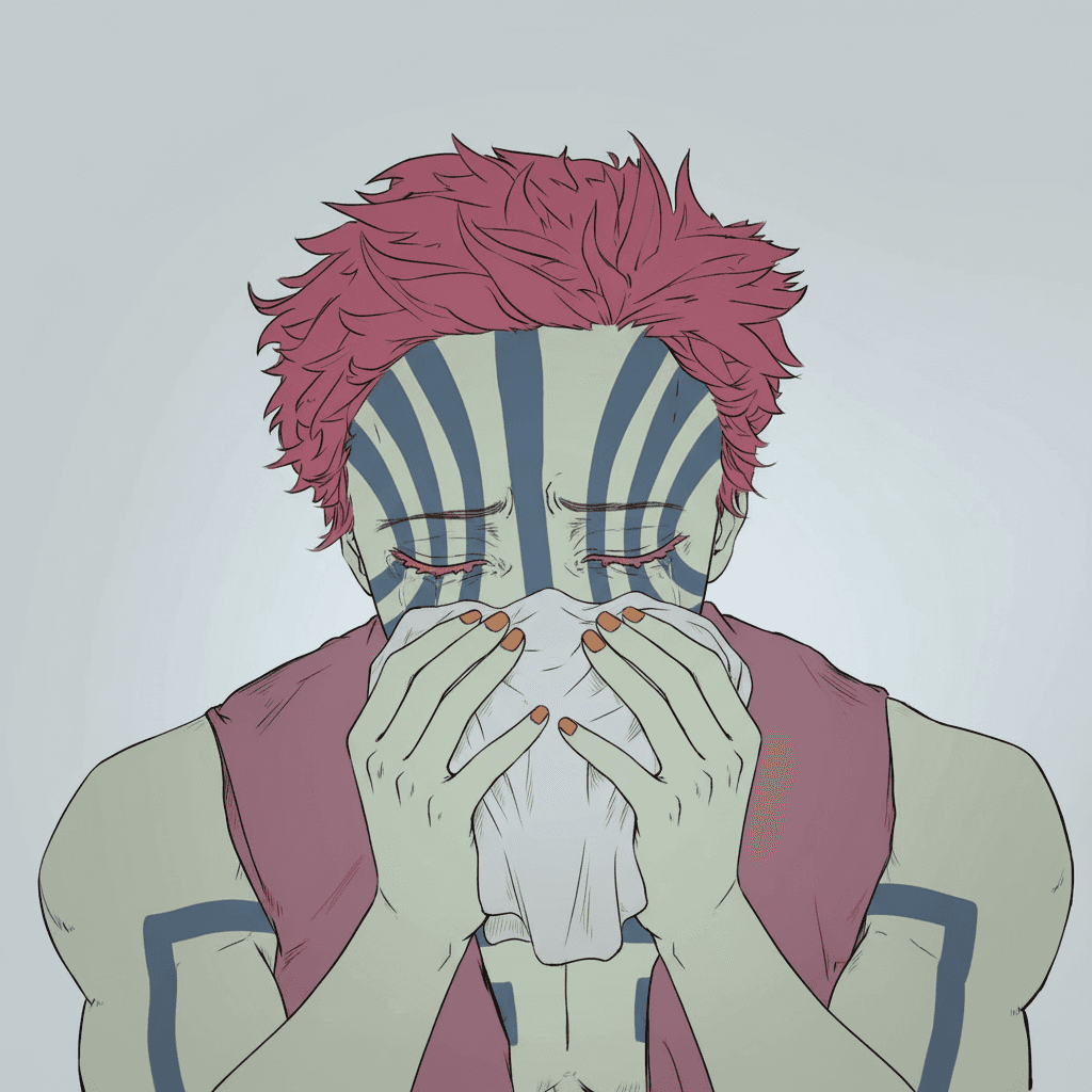 AI generated: A digital illustration shoot from a frontal camera angle about a character with a distressed express...