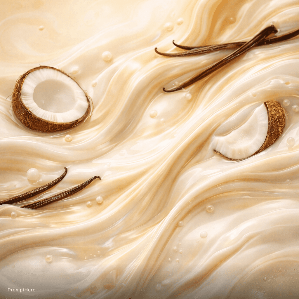 AI generated: A high-end abstract fluid composition featuring a harmonious blend of coconut and vanilla elements. ...