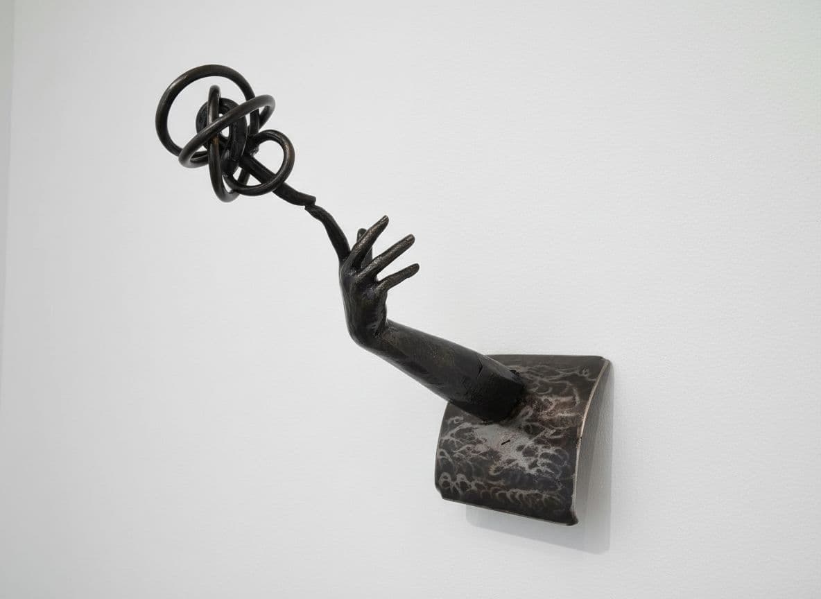AI generated: close up of the sculpture only, white wall, art gallery setting, professional studio photography