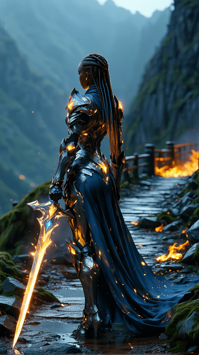 AI generated: A powerful elementalist, with braided hair interwoven with shifting gems and skin that seems to glow...