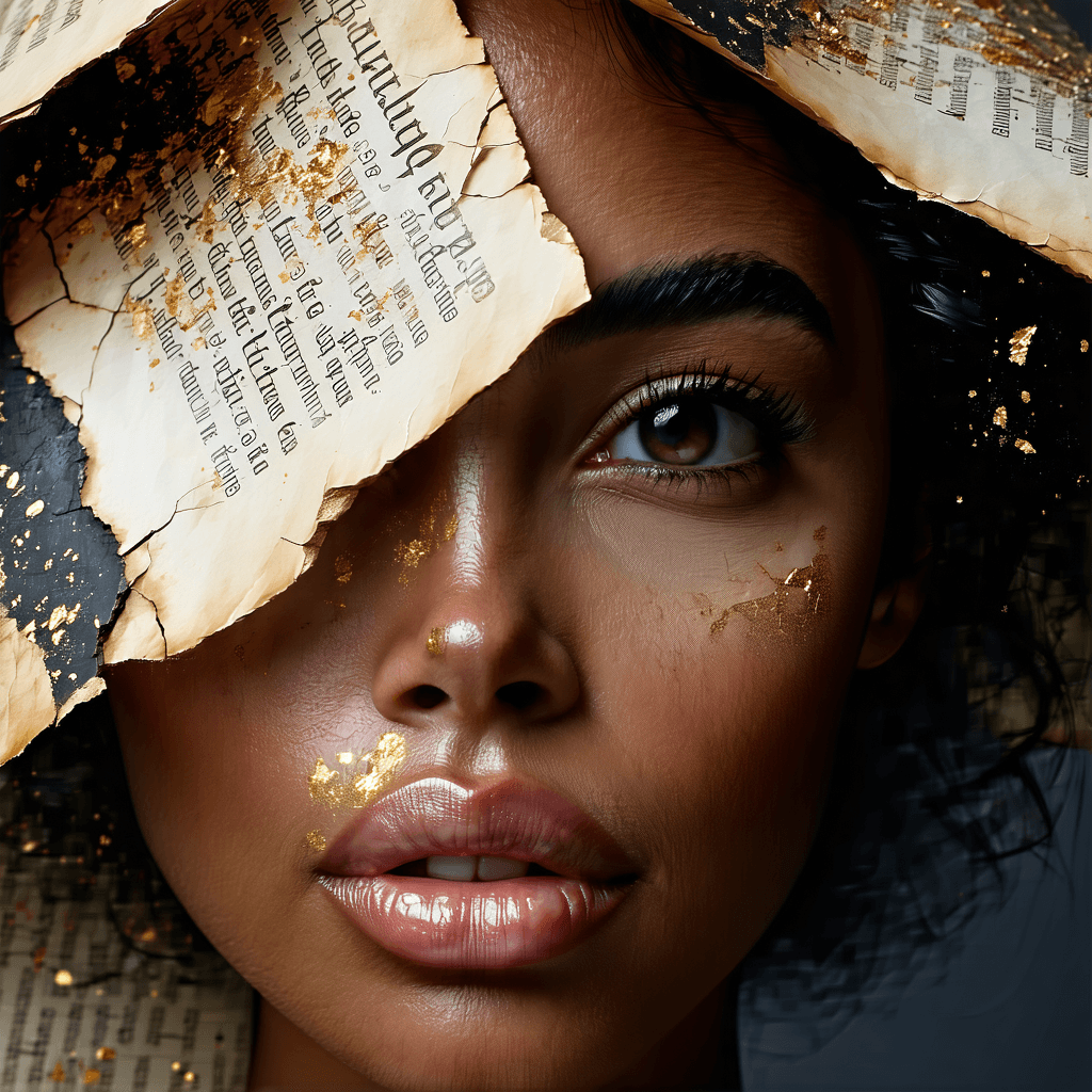 AI generated: Dark-skinned woman, mid-20s, close-up portrait,  with a thoughtful and contemplative expression.  He...
