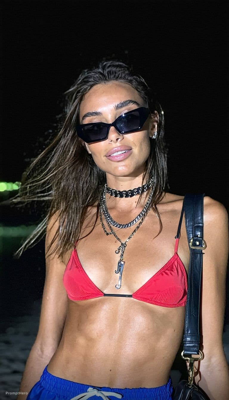 AI generated: Make her wear a black bikini 