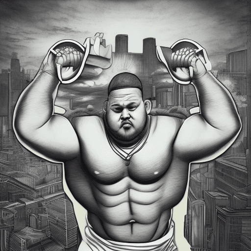 AI generated: Create a cover art for a rap song named "Flow Pesao", depicting a Latin white guy facing a big city ...