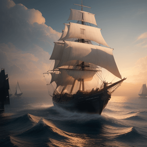 AI generated: Photo of a ultra realistic sailing ship, dramatic light, pale sunrise, cinematic lighting, battered,...
