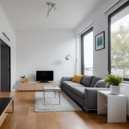 AI generated: Piso secundario de edificio de una residencia minimalista con sala común para sala de entretención c...