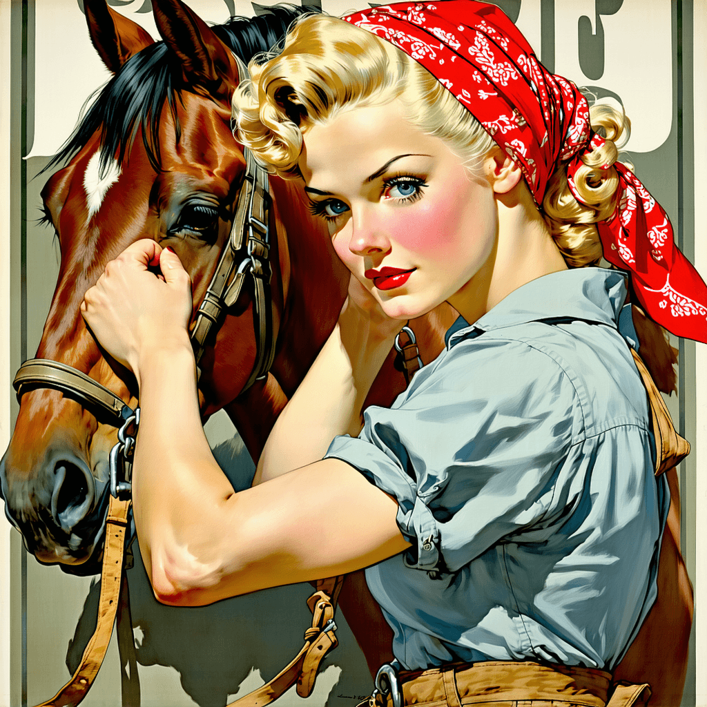 AI generated: Cover art quality illustration by ((Joseph Christian Leyendecker)), a Rosie the Riveter, 3/4 shot, f...
