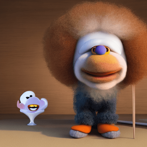 AI generated: Bob Ross as a muppet, pixar fur, vray renderer