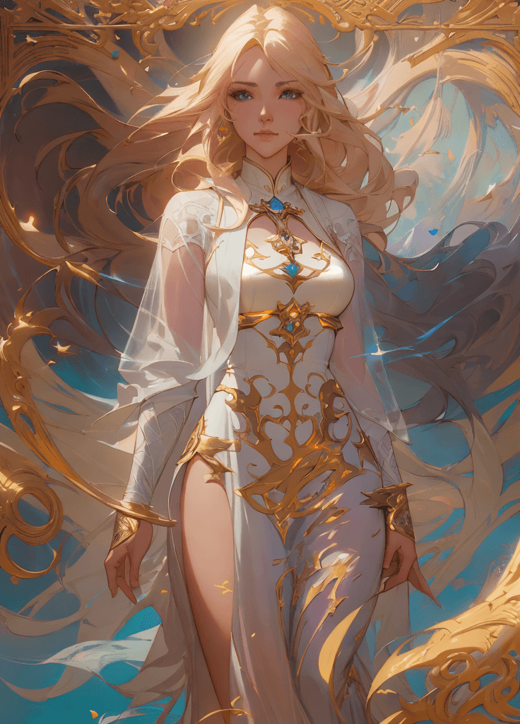 AI generated: a painting of a woman with long blonde hair, elegant cinematic fantasy art, by Ross Tran, beautiful ...