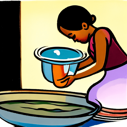 AI generated: a girl emptying water from a bowl. 