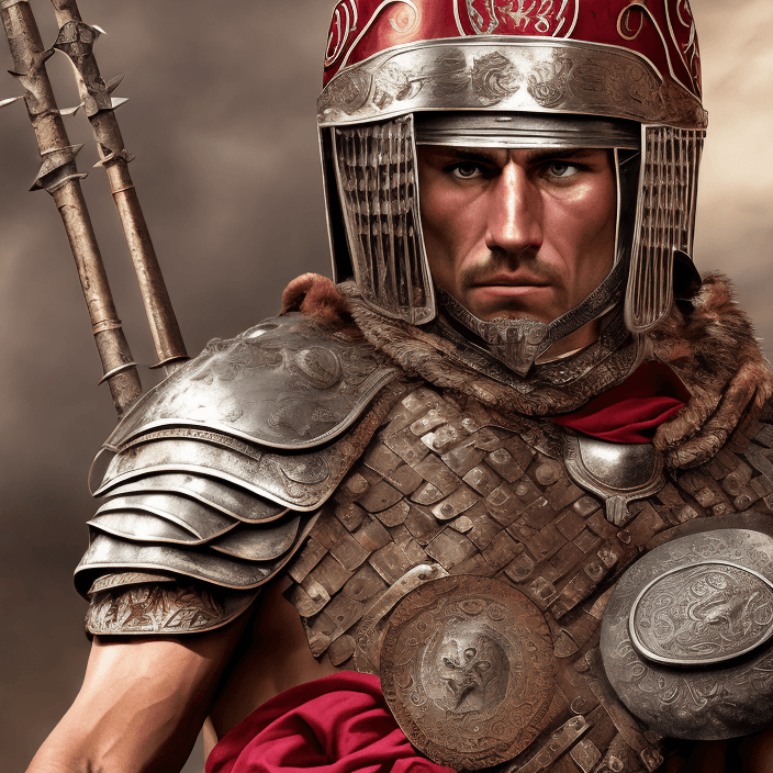 AI generated: A highly detailed hyperealistic picture of a Roman gladiator, captured in a commanding and intense p...