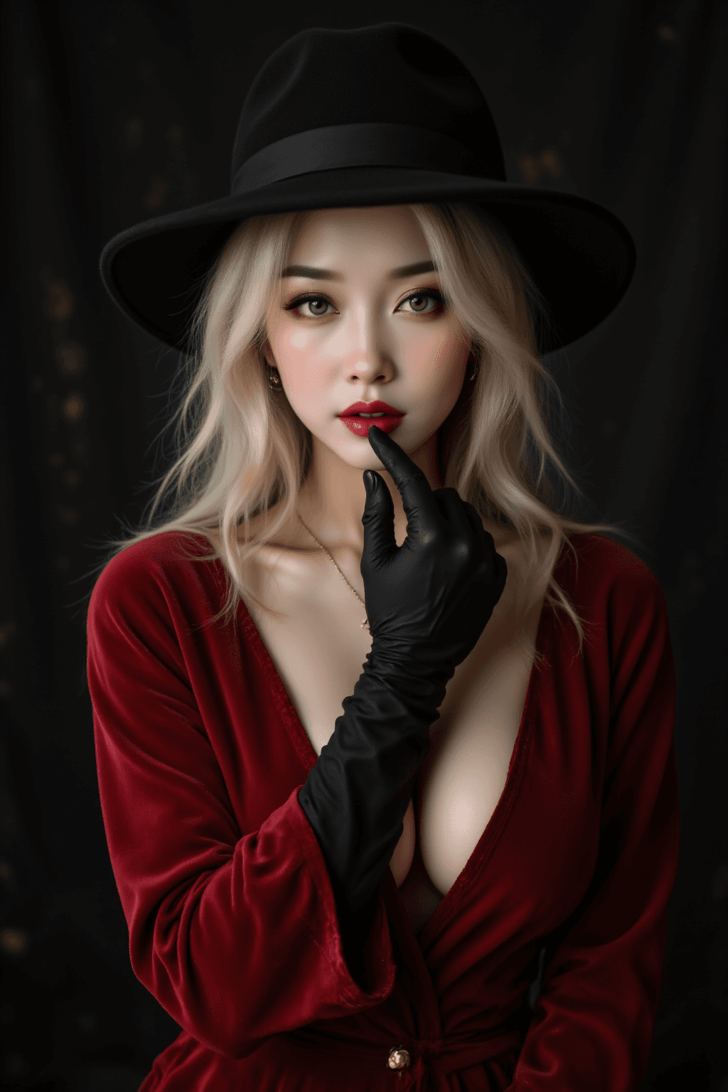 AI generated: In a captivating and enigmatic portrait set against the backdrop of classic Hollywood glamour,an jap...
