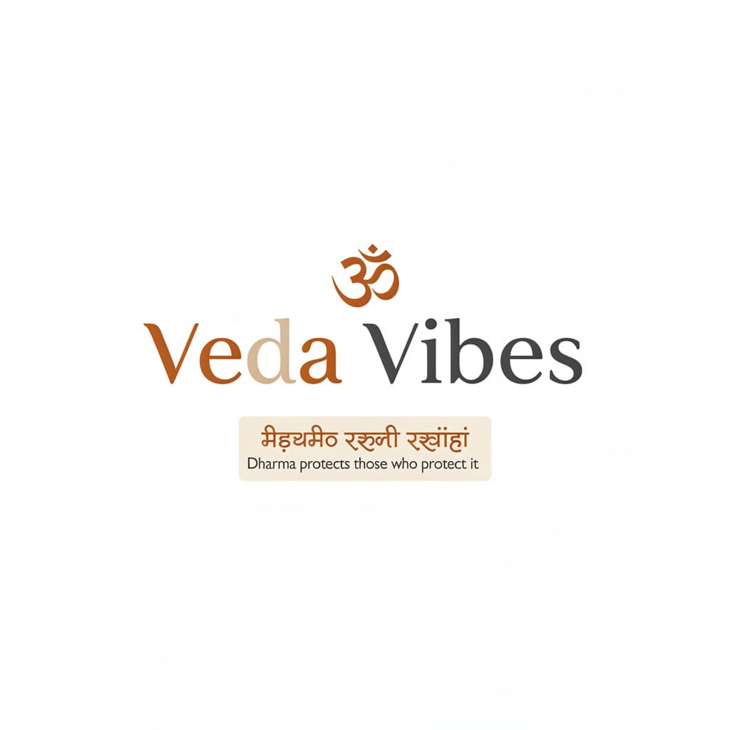 AI generated: create a clothing brand logo name Veda vibes, this brand prints something hindu snskrit verses and t...