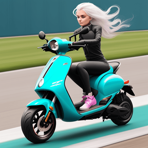 AI generated: sport electric scooter racing. girl with hair in the wind in an extreme turn