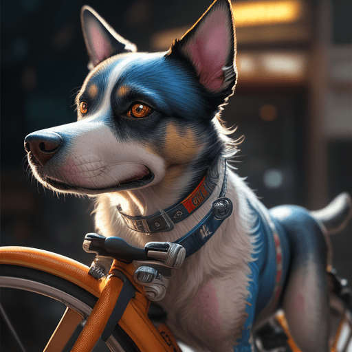 AI generated: highly detailed portrait of a dog on a bicycle drinking beer, humorous concept art, hyper-detailed, ...