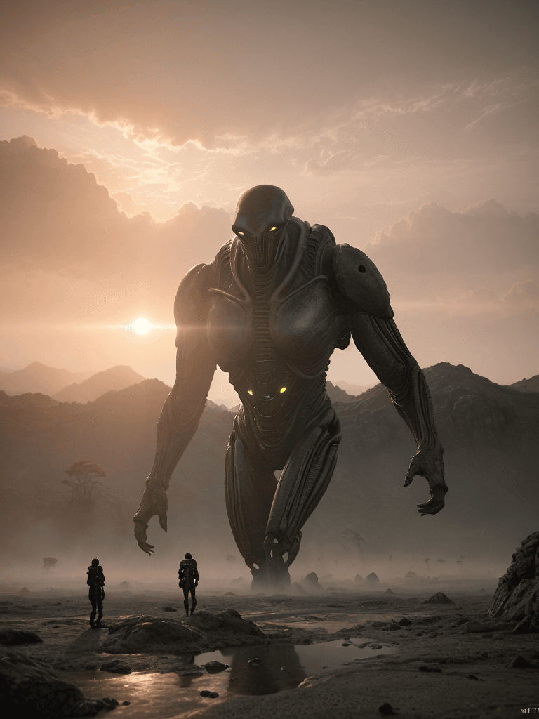 AI generated: Photo of a ultra realistic Alien Invasion , dramatic light, pale sunrise, cinematic lighting, batter...